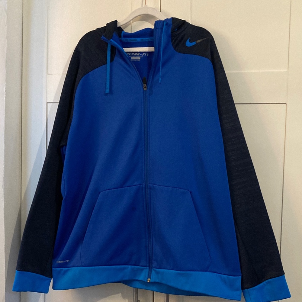 Nike Therma-FIT Full Zip Hoodie Mens XXL Blue Black Colorblock Fleece Jacket